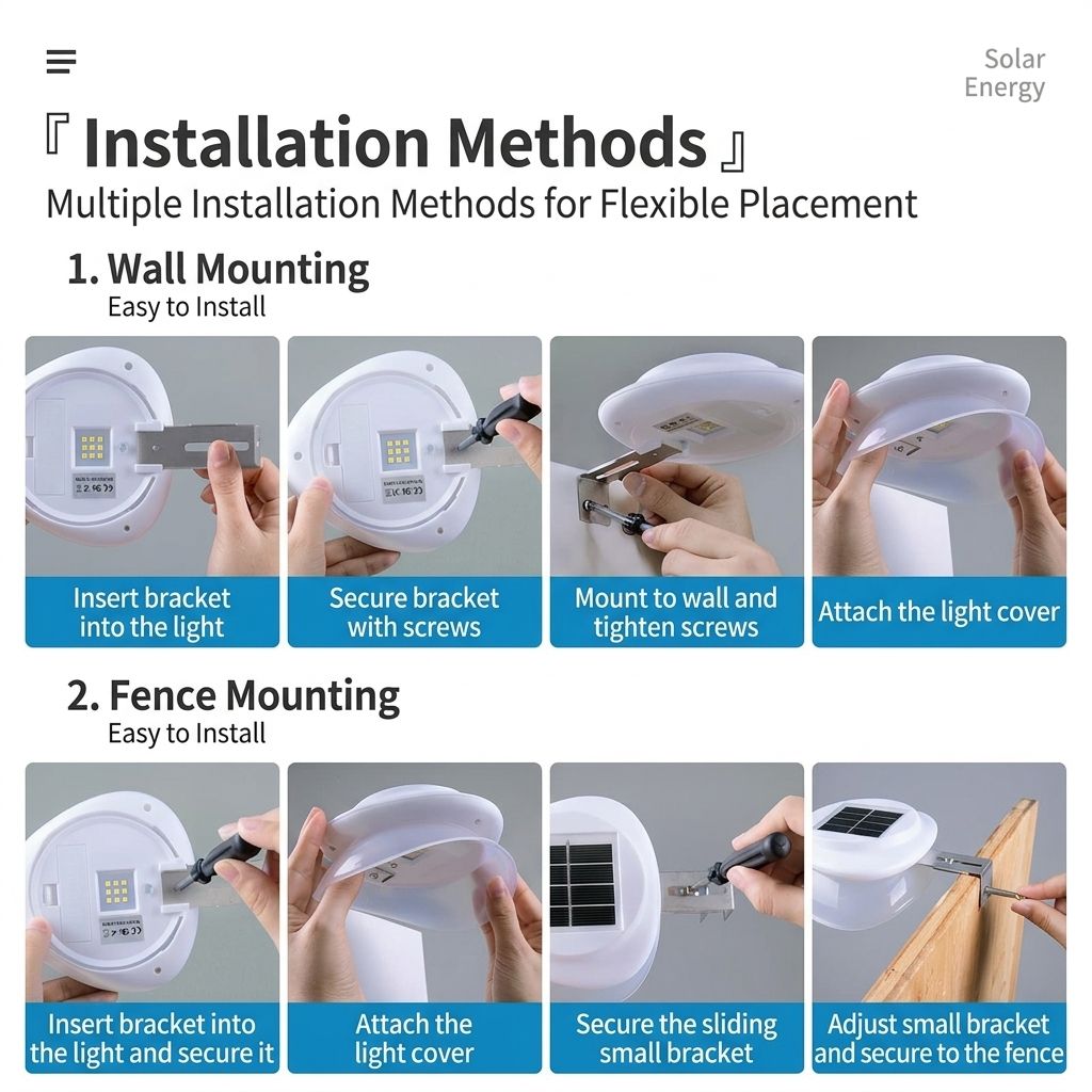 Solar Powered Fence Light with Durable ABS+PC Housing, Monocrystalline Silicon Panel, and Adjustable Mounting Clip for Outdoor Garden, Patio, Deck, and Walkway Illumination in Warm White or Cool White (4PCS, Black Housing‑Warm White Light)