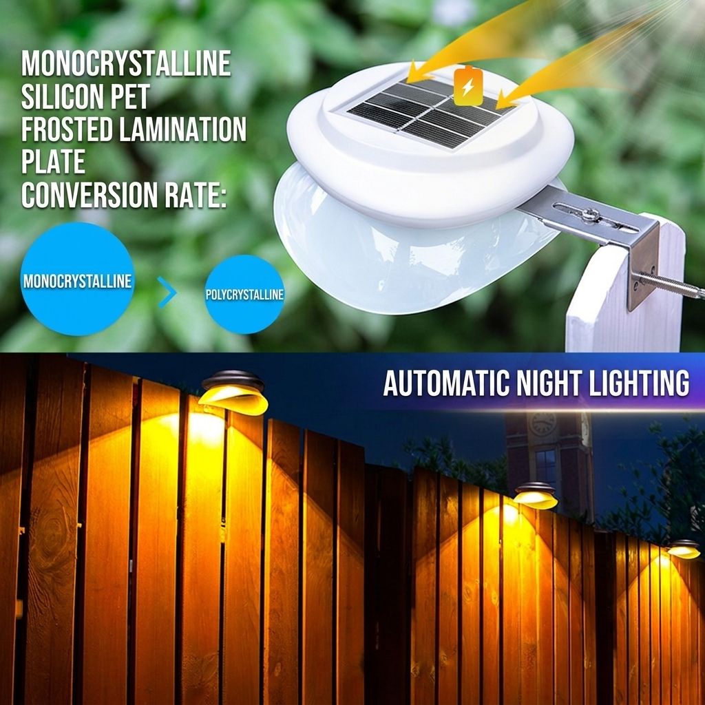 Solar Powered Fence Light with Durable ABS+PC Housing, Monocrystalline Silicon Panel, and Adjustable Mounting Clip for Outdoor Garden, Patio, Deck, and Walkway Illumination in Warm White or Cool White (8PCS, Black Housing‑Cool White Light)