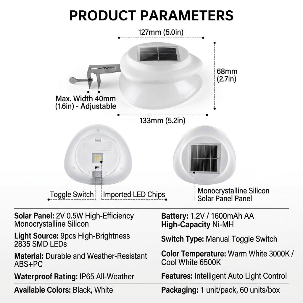 Solar Powered Fence Light with Durable ABS+PC Housing, Monocrystalline Silicon Panel, and Adjustable Mounting Clip for Outdoor Garden, Patio, Deck, and Walkway Illumination in Warm White or Cool White (8PCS, White Housing‑Warm White Light)