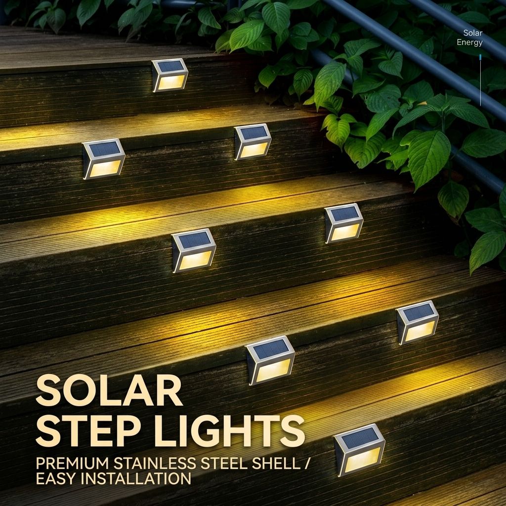 Solar Powered Step Lights for Outdoor Stairs, Stainless Steel & ABS Waterproof LED Step Light with Auto On/Off, Warm White or Cool White Options for Garden, Patio, Walkway, and Fence Night Illumination (6PCS, 3000K Warm White)