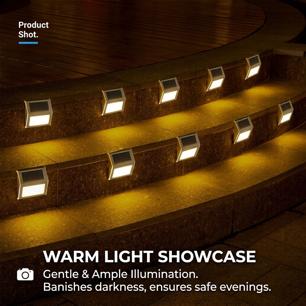 Solar Powered Step Lights for Outdoor Stairs, Stainless Steel & ABS Waterproof LED Step Light with Auto On/Off, Warm White or Cool White Options for Garden, Patio, Walkway, and Fence Night Illumination (6PCS, 3000K Warm White)