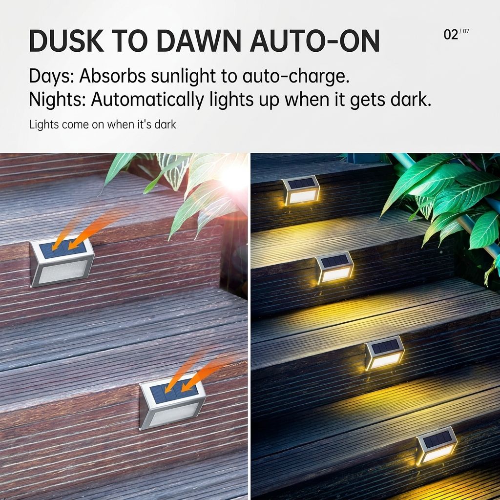 Solar Powered Step Lights for Outdoor Stairs, Stainless Steel & ABS Waterproof LED Step Light with Auto On/Off, Warm White or Cool White Options for Garden, Patio, Walkway, and Fence Night Illumination (6PCS, 6000K Cool White)