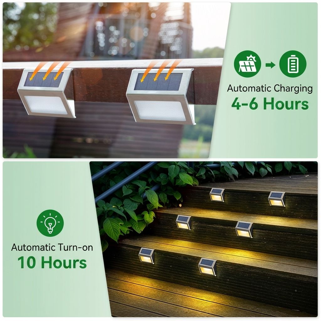 Solar Powered Step Lights for Outdoor Stairs, Stainless Steel & ABS Waterproof LED Step Light with Auto On/Off, Warm White or Cool White Options for Garden, Patio, Walkway, and Fence Night Illumination (6PCS, 6000K Cool White)