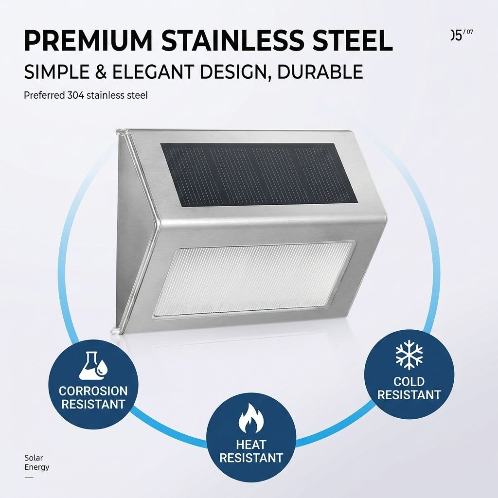 Solar Powered Step Lights for Outdoor Stairs, Stainless Steel & ABS Waterproof LED Step Light with Auto On/Off, Warm White or Cool White Options for Garden, Patio, Walkway, and Fence Night Illumination (6PCS, 6000K Cool White)