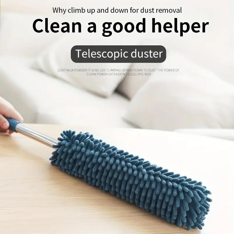 ✨ Extendable Electrostatic Duster | Stainless Steel Pole + Microfiber Cloth | Traps Dust & Pet Hair Without Spreading, Reaches High Corners for Effortless Home Cleaning!/purplish blue