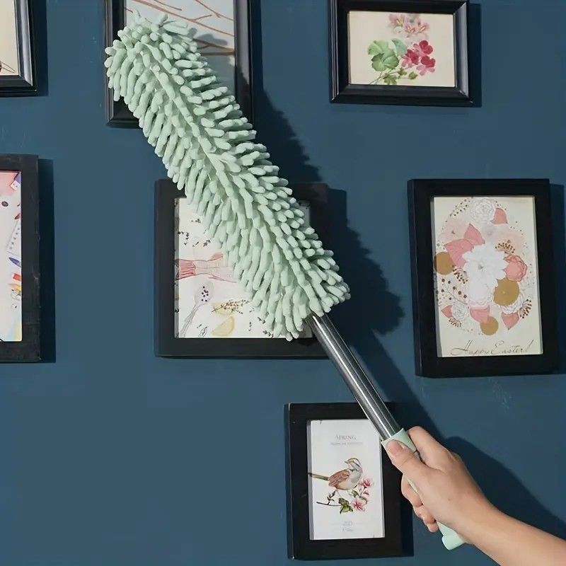 ✨ Extendable Electrostatic Duster | Stainless Steel Pole + Microfiber Cloth | Traps Dust & Pet Hair Without Spreading, Reaches High Corners for Effortless Home Cleaning!/khaki