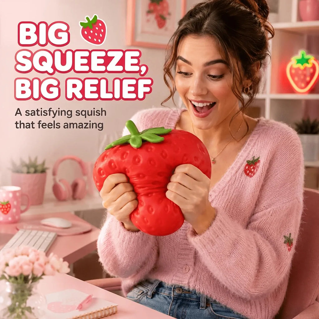 Giant Strawberry Squishy Slow-Rise Fidget Toy, 16cm Large TPR Soft & Q-Elastic, Office & Student Stress Relief, Cute Healing Desktop Decor Gift