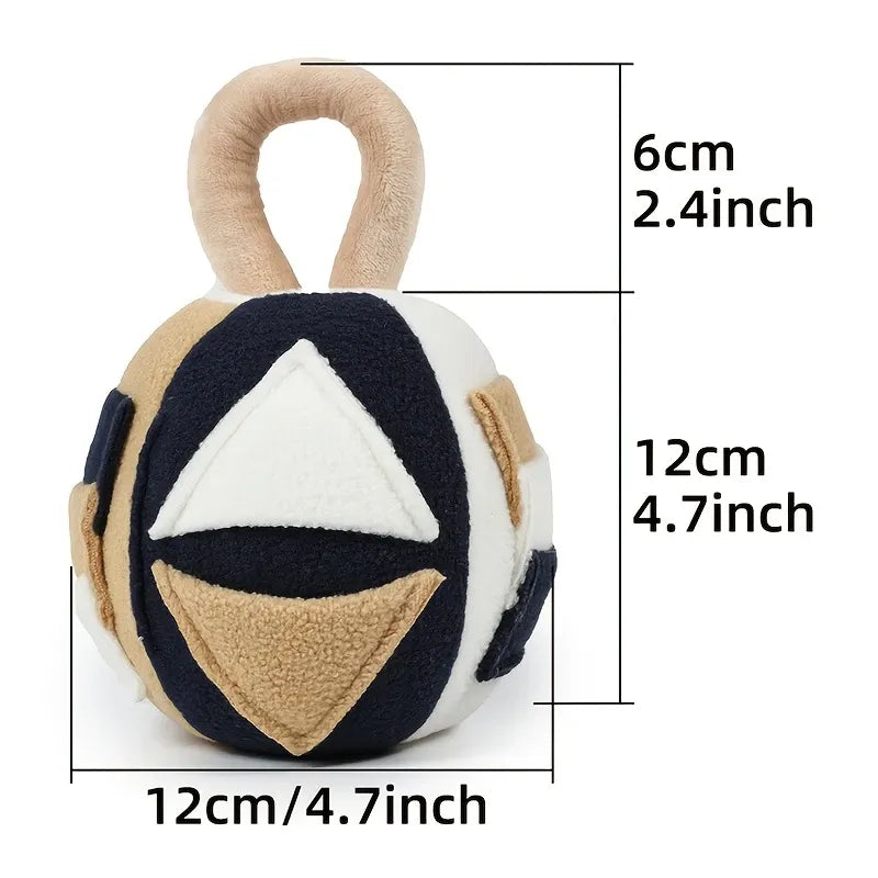 Fleece Dog Treat-Dispensing Toy Ball, Puzzle Crinkle & Teeth-Cleaning, Hidden Snack Pockets, Separation Anxiety Relief, Tug & Chew Interactive Pet Training Gift/Deep Apricot