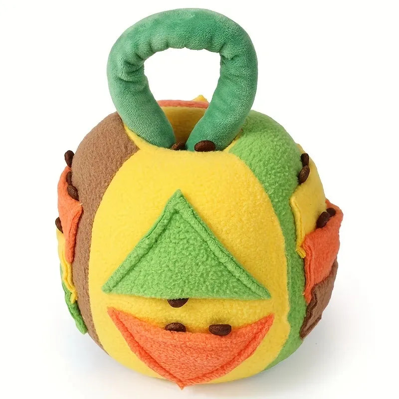 Fleece Dog Treat-Dispensing Toy Ball, Puzzle Crinkle & Teeth-Cleaning, Hidden Snack Pockets, Separation Anxiety Relief, Tug & Chew Interactive Pet Training Gift/Deep Apricot