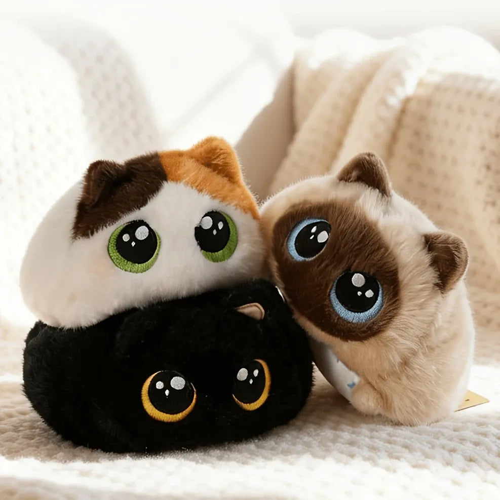 ✨ Kawaii Big-Eyed Cat Plushie | 15cm Palm-Sized Soft Stuffed Toy | Calico & Siamese Multi-Color Styles, Adorable Desk Pet & Cuddly Companion!/BLACK