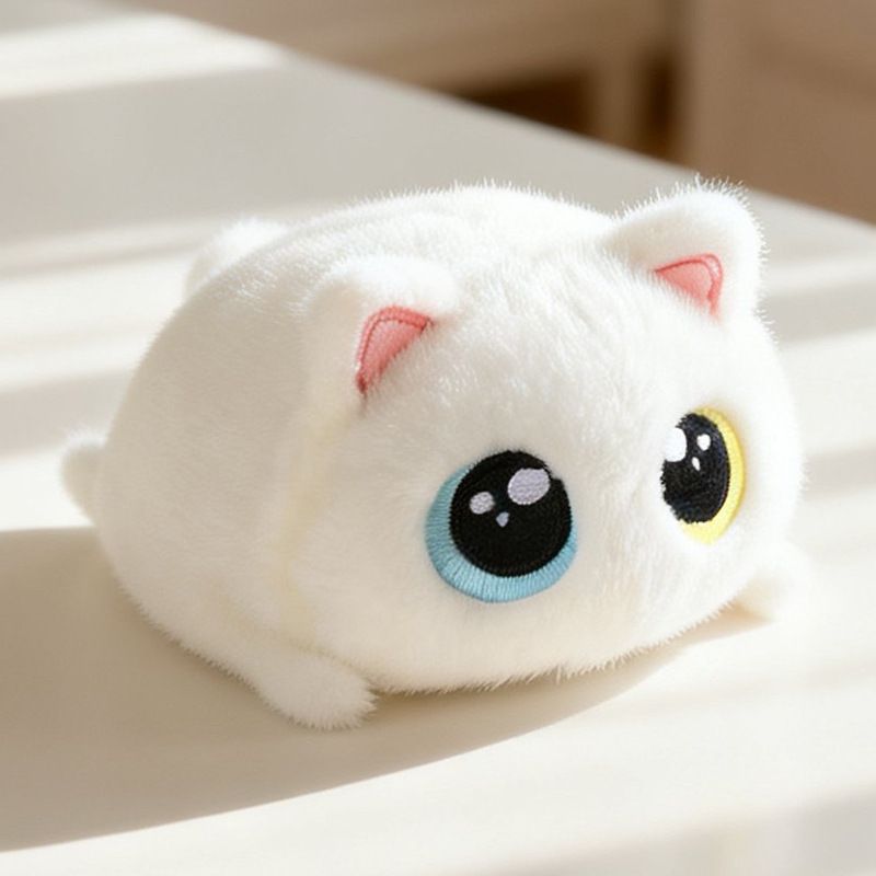 ✨ Kawaii Big-Eyed Cat Plushie | 15cm Palm-Sized Soft Stuffed Toy | Calico & Siamese Multi-Color Styles, Adorable Desk Pet & Cuddly Companion!/Heteropupillary white cat