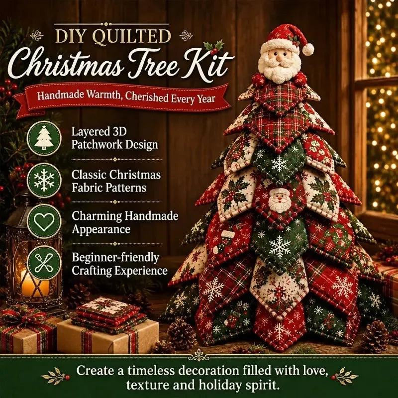 DIY 3D Quilted Fabric Patchwork Christmas Tree Kit, 3D Handmade Sewing Craft with Instructions, Beginner Friendly, Vintage Festive Tabletop Decor Gift/elk