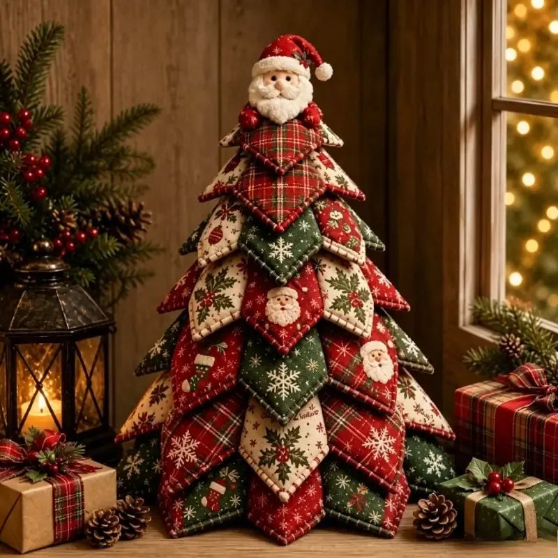 DIY 3D Quilted Fabric Patchwork Christmas Tree Kit, 3D Handmade Sewing Craft with Instructions, Beginner Friendly, Vintage Festive Tabletop Decor Gift/Snowman
