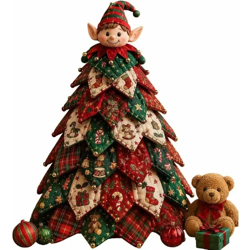 DIY 3D Quilted Fabric Patchwork Christmas Tree Kit, 3D Handmade Sewing Craft with Instructions, Beginner Friendly, Vintage Festive Tabletop Decor Gift/Snowman