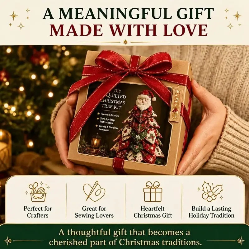 DIY 3D Quilted Fabric Patchwork Christmas Tree Kit, 3D Handmade Sewing Craft with Instructions, Beginner Friendly, Vintage Festive Tabletop Decor Gift/star