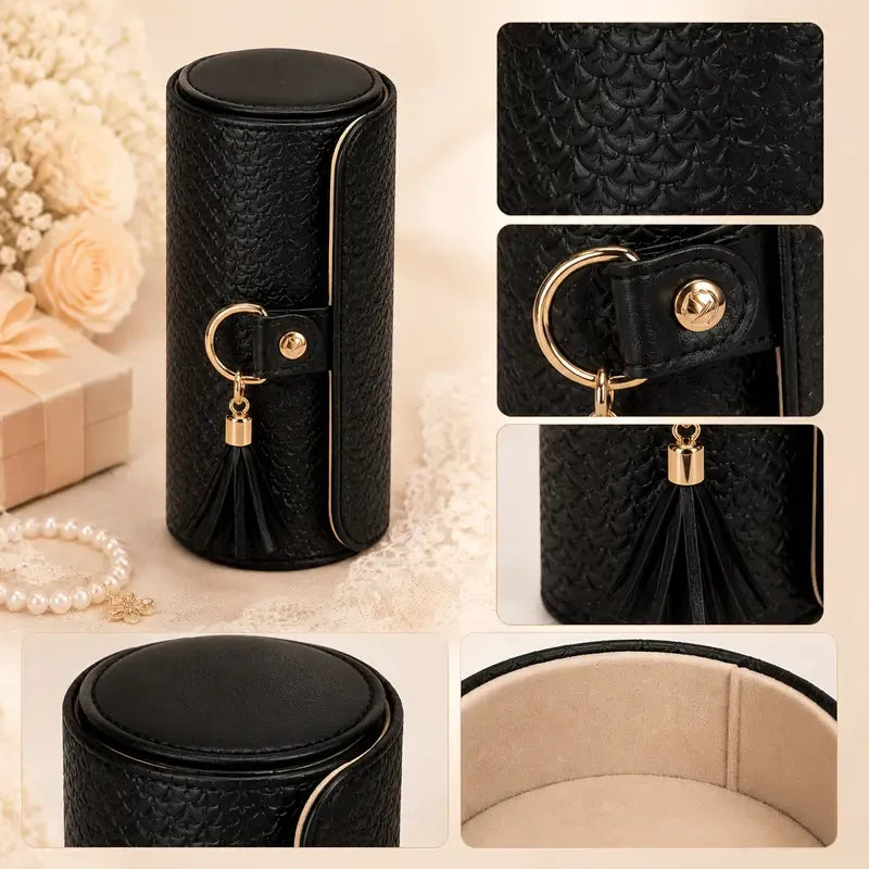 ✨ Travel Jewellery Organizer Case | Textured PU Leather with Tassel | 3 Compartments for Rings, Earrings & Necklaces | Compact Gift for Her/green