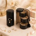 ✨ Travel Jewellery Organizer Case | Textured PU Leather with Tassel | 3 Compartments for Rings, Earrings & Necklaces | Compact Gift for Her/BLACK