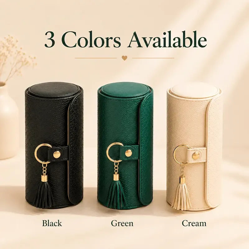 ✨ Travel Jewellery Organizer Case | Textured PU Leather with Tassel | 3 Compartments for Rings, Earrings & Necklaces | Compact Gift for Her/BLACK
