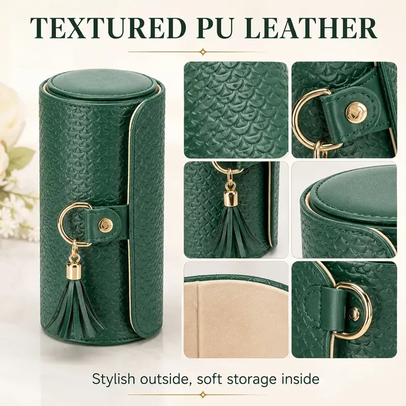 ✨ Travel Jewellery Organizer Case | Textured PU Leather with Tassel | 3 Compartments for Rings, Earrings & Necklaces | Compact Gift for Her/BLACK