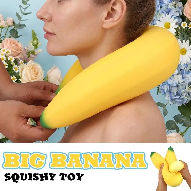 Giant Banana Squishy Fidget Toy, 47cm Oversized TPR Soft & Durable, Washable High-Rebound Stress Relief for Office & Students, Fun Creative Birthday Gift