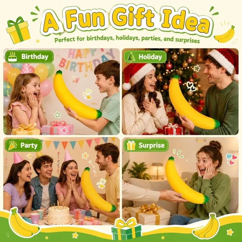 Giant Banana Squishy Fidget Toy, 47cm Oversized TPR Soft & Durable, Washable High-Rebound Stress Relief for Office & Students, Fun Creative Birthday Gift