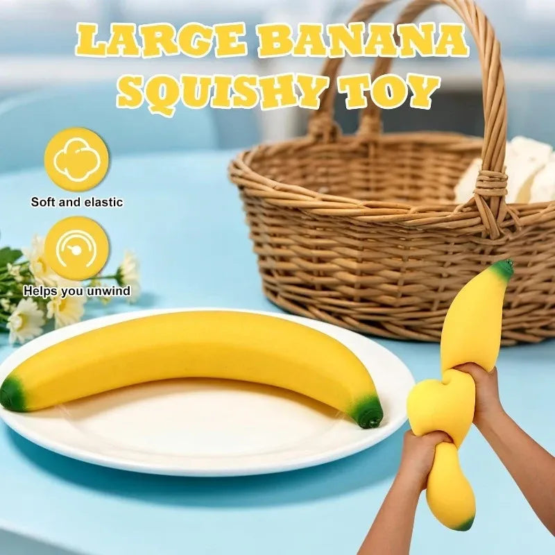 Giant Banana Squishy Fidget Toy, 47cm Oversized TPR Soft & Durable, Washable High-Rebound Stress Relief for Office & Students, Fun Creative Birthday Gift