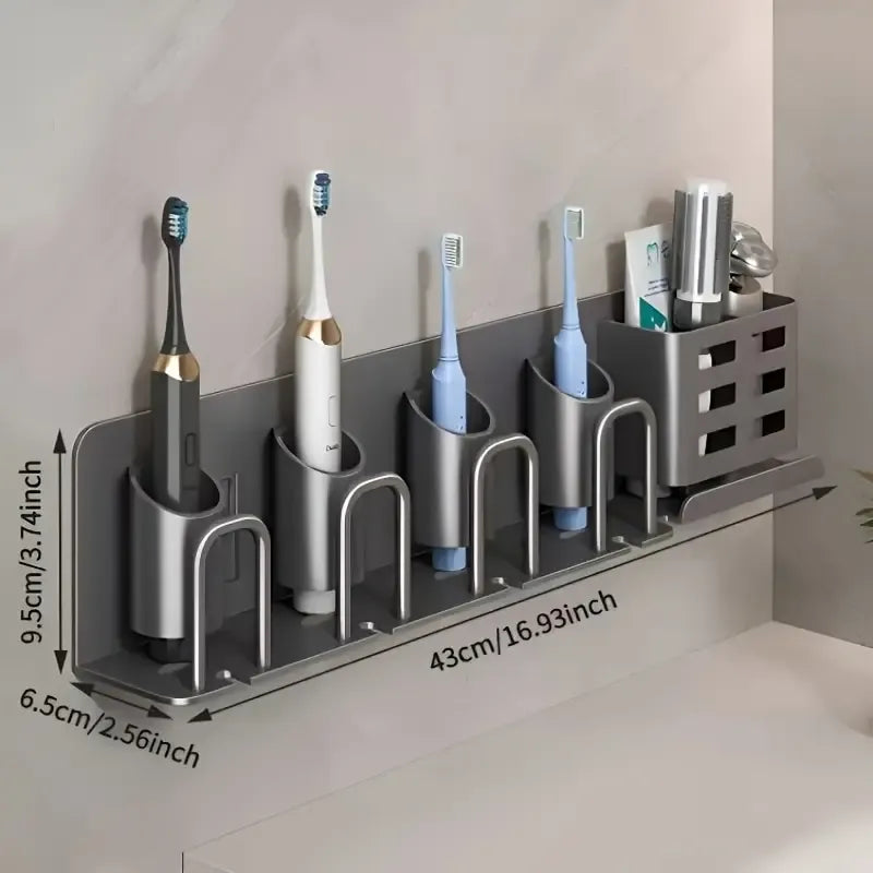 ✨ 2nd Gen Space Aluminium Toothbrush Holder | Drill-Free PLUS Upgrade | Large Capacity, Bottom Drainage, Strong Adhesive for a Clutter-Free Bathroom!/Four people have no cup money.