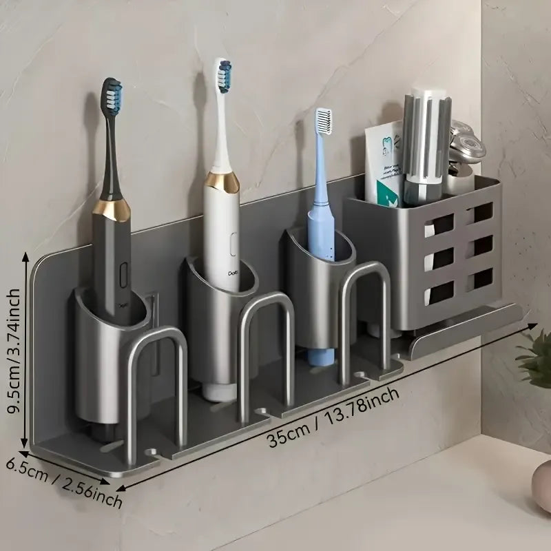 ✨ 2nd Gen Space Aluminium Toothbrush Holder | Drill-Free PLUS Upgrade | Large Capacity, Bottom Drainage, Strong Adhesive for a Clutter-Free Bathroom!/Four people have no cup money.