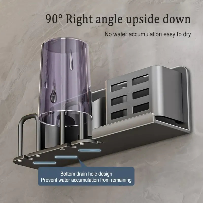 ✨ 2nd Gen Space Aluminium Toothbrush Holder | Drill-Free PLUS Upgrade | Large Capacity, Bottom Drainage, Strong Adhesive for a Clutter-Free Bathroom!/Four people have no cup money.