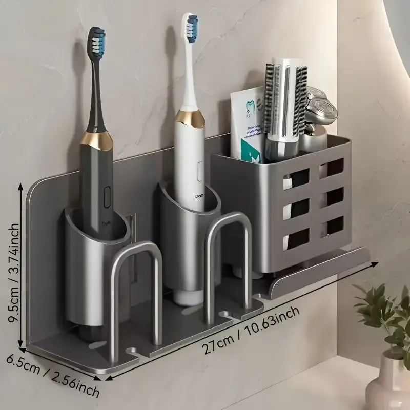 ✨ 2nd Gen Space Aluminium Toothbrush Holder | Drill-Free PLUS Upgrade | Large Capacity, Bottom Drainage, Strong Adhesive for a Clutter-Free Bathroom!/Four people have no cup money.