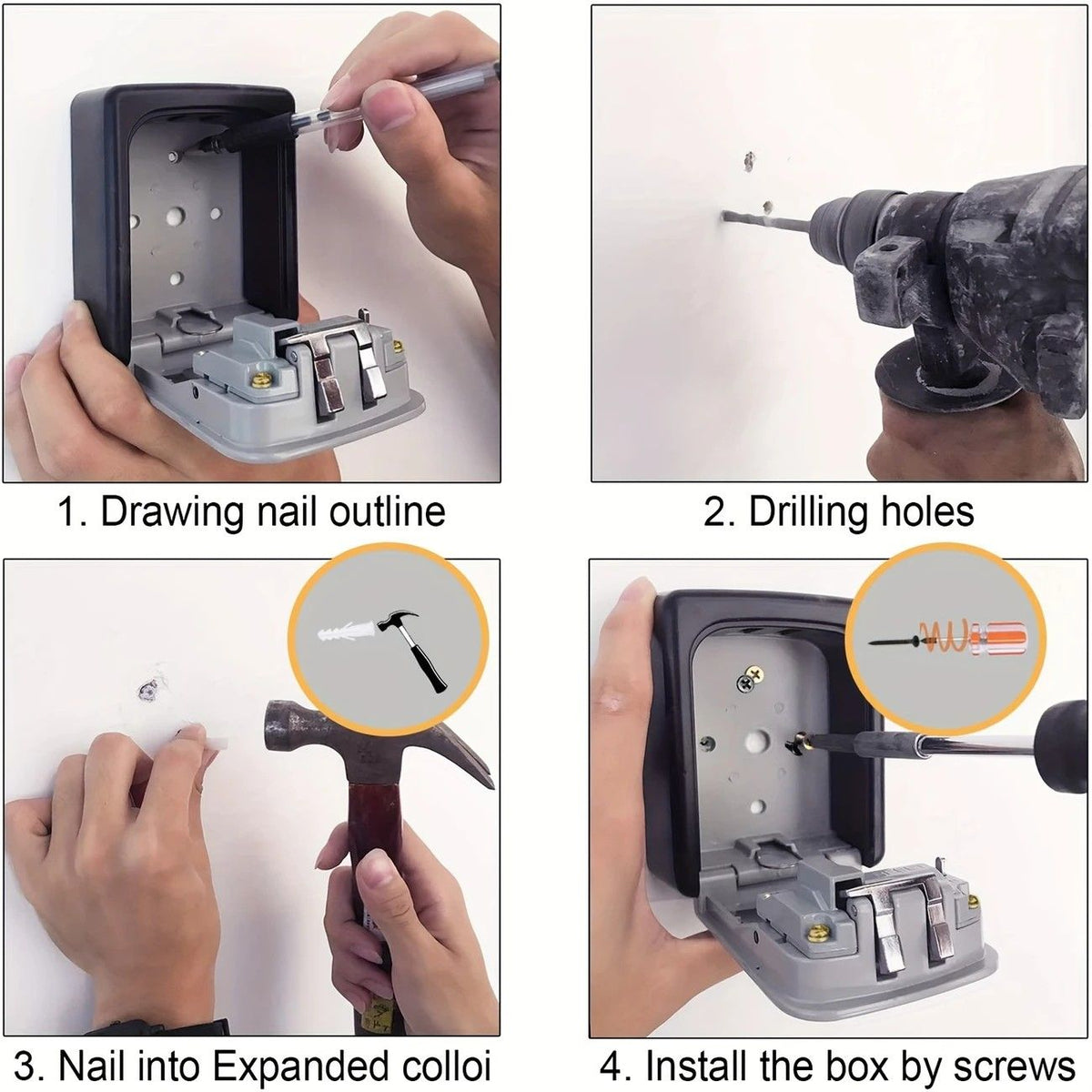 ✨ Outdoor Key Lock Box | 4-Digit Combo + Wall Mount | Heavy-Duty & Hidden, Keyless Entry for Airbnb, Home & Office Security!/black