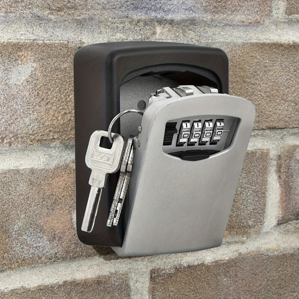 ✨ Outdoor Key Lock Box | 4-Digit Combo + Wall Mount | Heavy-Duty & Hidden, Keyless Entry for Airbnb, Home & Office Security!/GREY