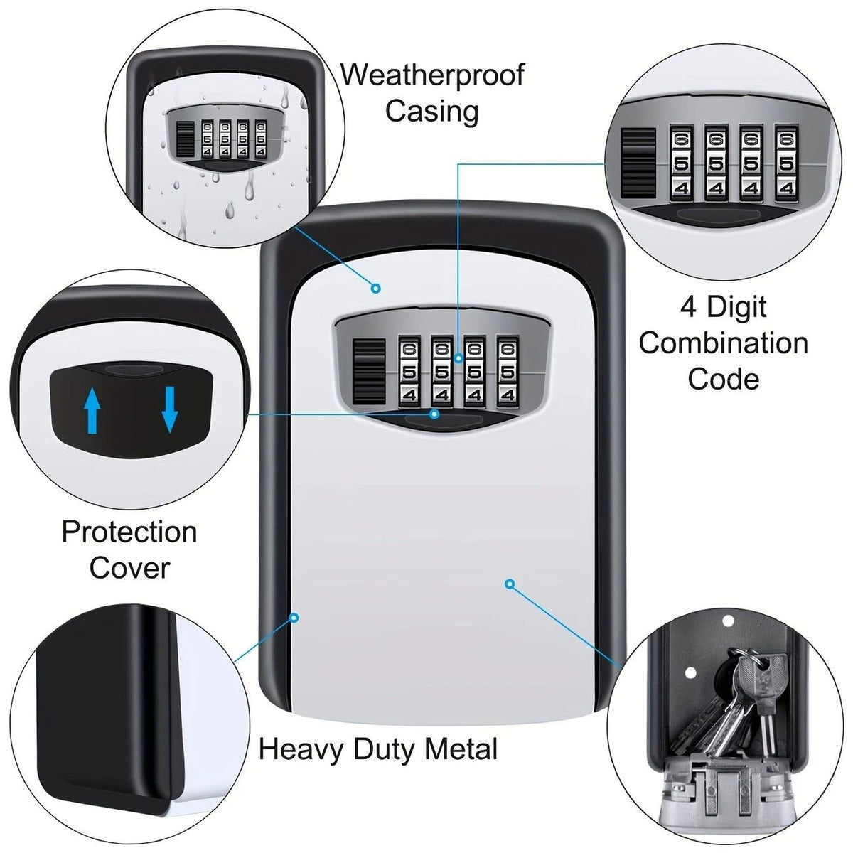 ✨ Outdoor Key Lock Box | 4-Digit Combo + Wall Mount | Heavy-Duty & Hidden, Keyless Entry for Airbnb, Home & Office Security!/GREY