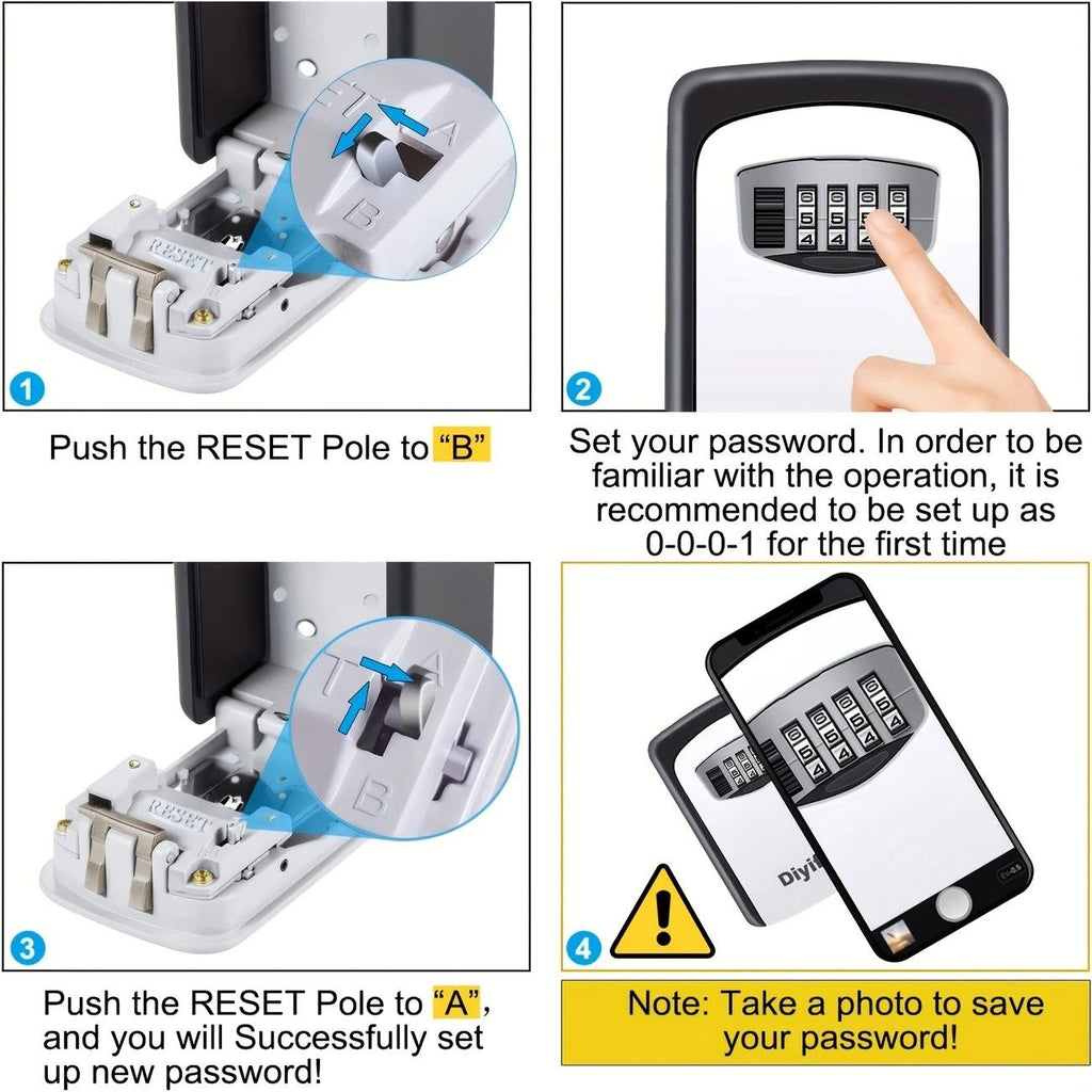 ✨ Outdoor Key Lock Box | 4-Digit Combo + Wall Mount | Heavy-Duty & Hidden, Keyless Entry for Airbnb, Home & Office Security!/GREY
