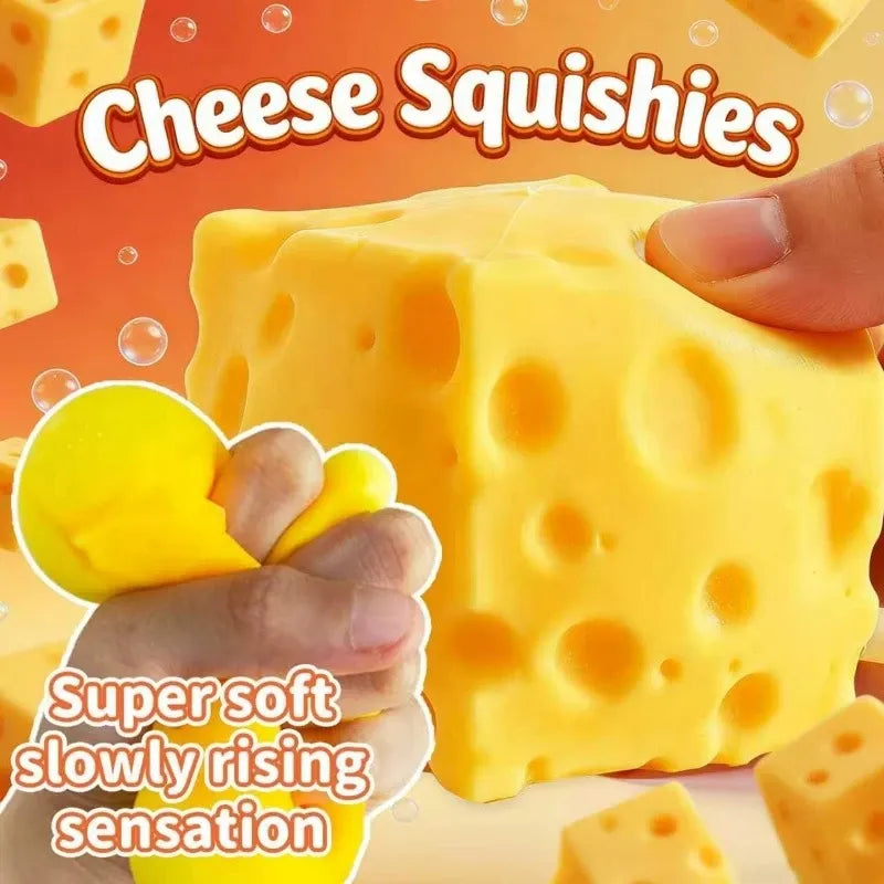 Cheese Block Squishy Slow-Rise Fidget Toy, 11cm Portable TPR Soft & Q-Elastic, Office & Student Stress Relief, Cute Healing Desktop Decor Gift