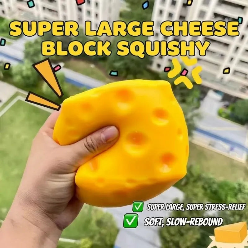 Cheese Block Squishy Slow-Rise Fidget Toy, 11cm Portable TPR Soft & Q-Elastic, Office & Student Stress Relief, Cute Healing Desktop Decor Gift