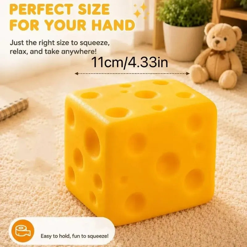 Cheese Block Squishy Slow-Rise Fidget Toy, 11cm Portable TPR Soft & Q-Elastic, Office & Student Stress Relief, Cute Healing Desktop Decor Gift