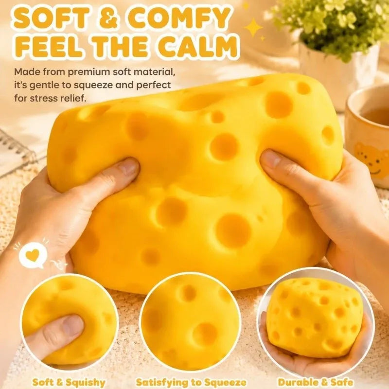 Cheese Block Squishy Slow-Rise Fidget Toy, 11cm Portable TPR Soft & Q-Elastic, Office & Student Stress Relief, Cute Healing Desktop Decor Gift