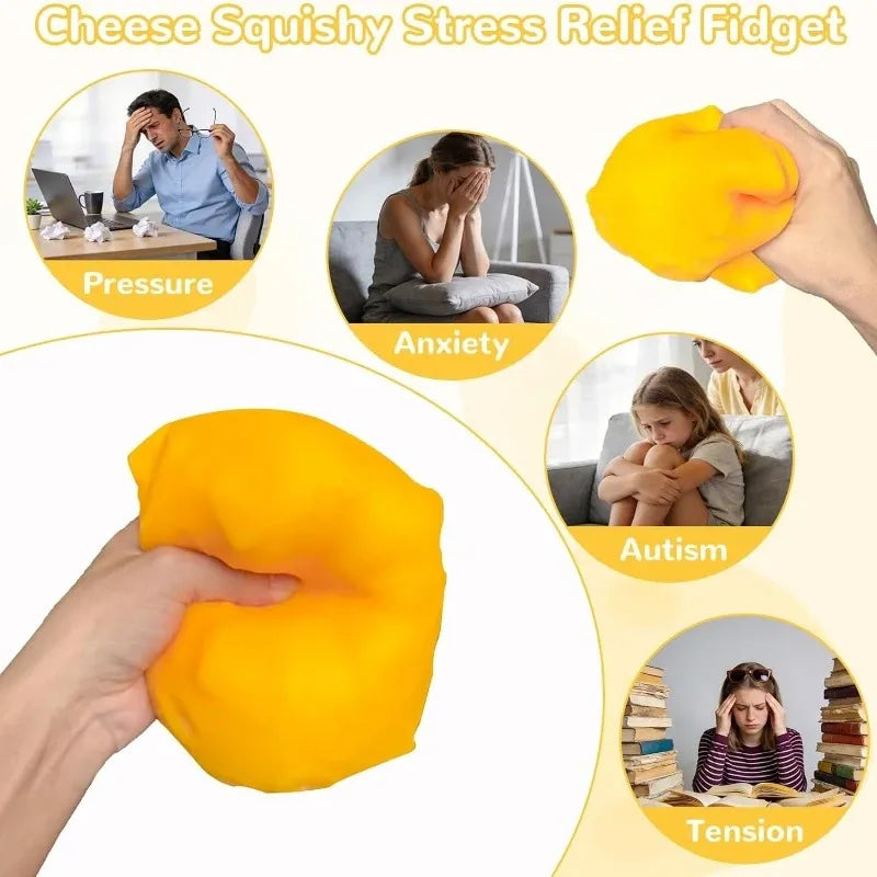 Cheese Block Squishy Slow-Rise Fidget Toy, 11cm Portable TPR Soft & Q-Elastic, Office & Student Stress Relief, Cute Healing Desktop Decor Gift
