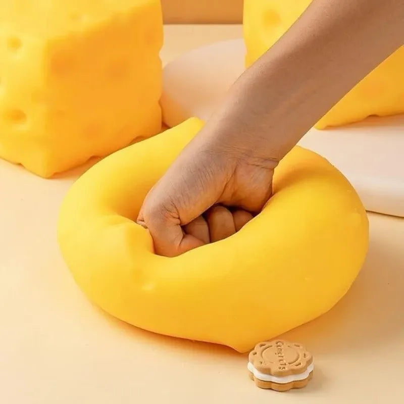 Cheese Block Squishy Slow-Rise Fidget Toy, 11cm Portable TPR Soft & Q-Elastic, Office & Student Stress Relief, Cute Healing Desktop Decor Gift