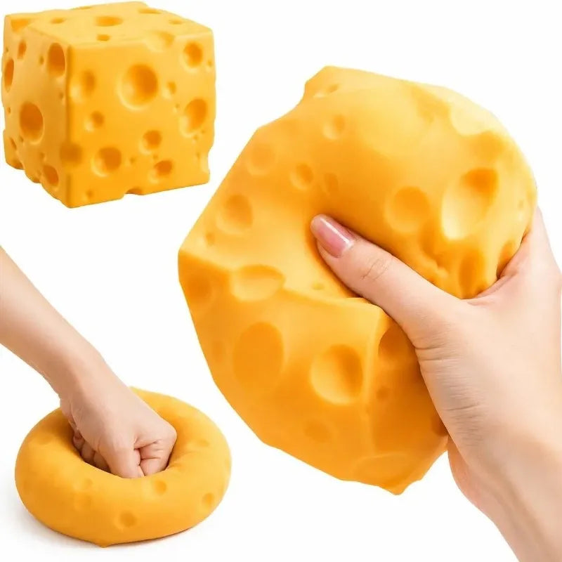 Cheese Block Squishy Slow-Rise Fidget Toy, 11cm Portable TPR Soft & Q-Elastic, Office & Student Stress Relief, Cute Healing Desktop Decor Gift