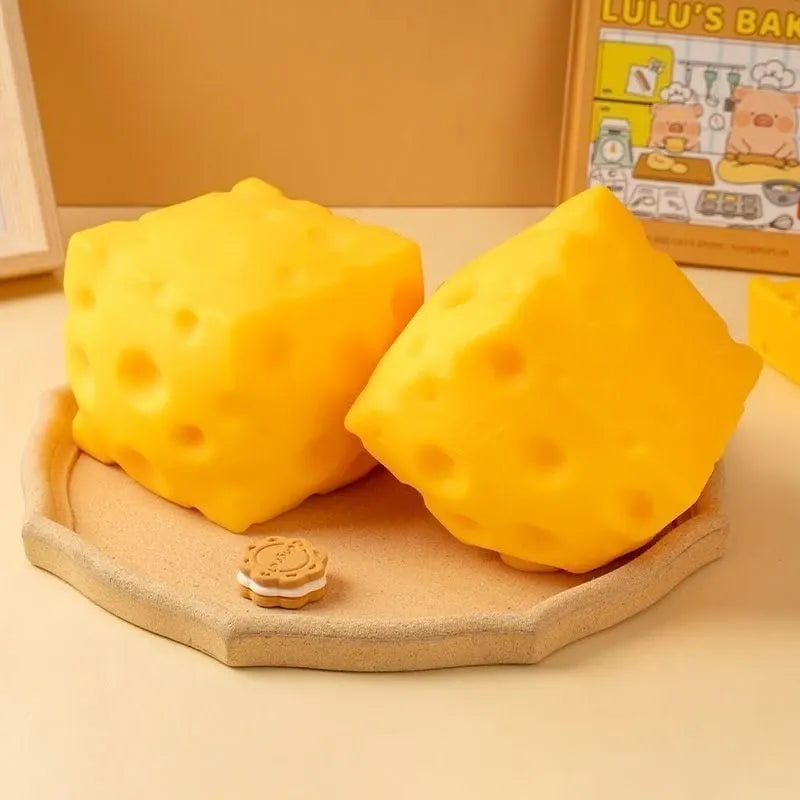 Cheese Block Squishy Slow-Rise Fidget Toy, 11cm Portable TPR Soft & Q-Elastic, Office & Student Stress Relief, Cute Healing Desktop Decor Gift
