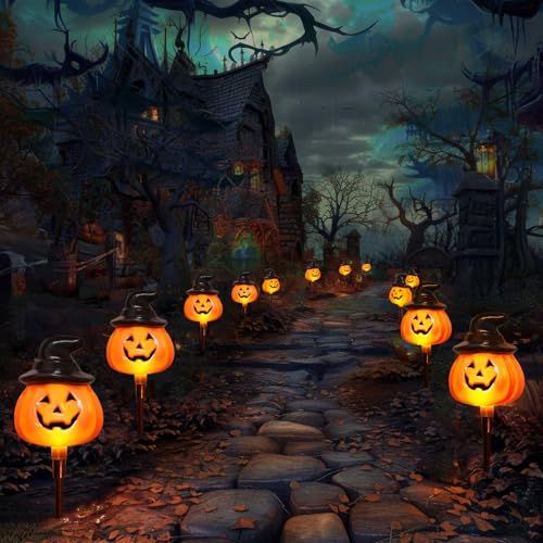 5-Pack Solar Jack-O-Lantern Pathway Lights for Halloween Outdoor Garden Yard Decorations (orange)