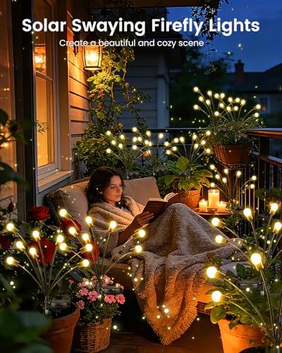 Solar Firefly Garden Lights - 8pcs 64LEDs, Wind-Swaying Outdoor Decor for Patio, Path, Party (Warm White)