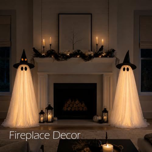 Halloween Ghost Lights for Outdoor Porch, Garden, Indoor Fireplace & Party Decorations (white)