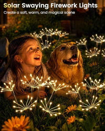 Solar Garden Firework Lights for Lawn Path Patio & Outdoor Night Decor (Warm White)