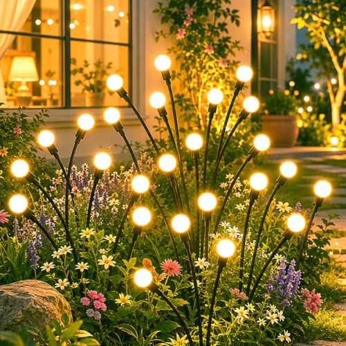 Solar Firefly Garden Lights, Waterproof Outdoor Decor for Path, Lawn, Patio, Party & Holiday Ambiance (Warm White)