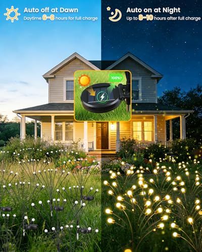 Solar Firefly Garden Lights 48 LED Outdoor Decor for Pathway Yard Patio Party Night Ambience (Warm White)