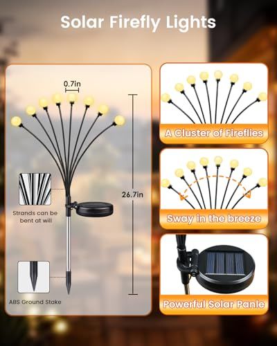 Solar Firefly Garden Lights 48 LED Outdoor Decor for Pathway Yard Patio Party Night Ambience (Warm White)