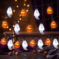 Halloween String Lights for Indoor & Outdoor, Ghost & Pumpkin Decor for Party, Haunted House (White, Orange)